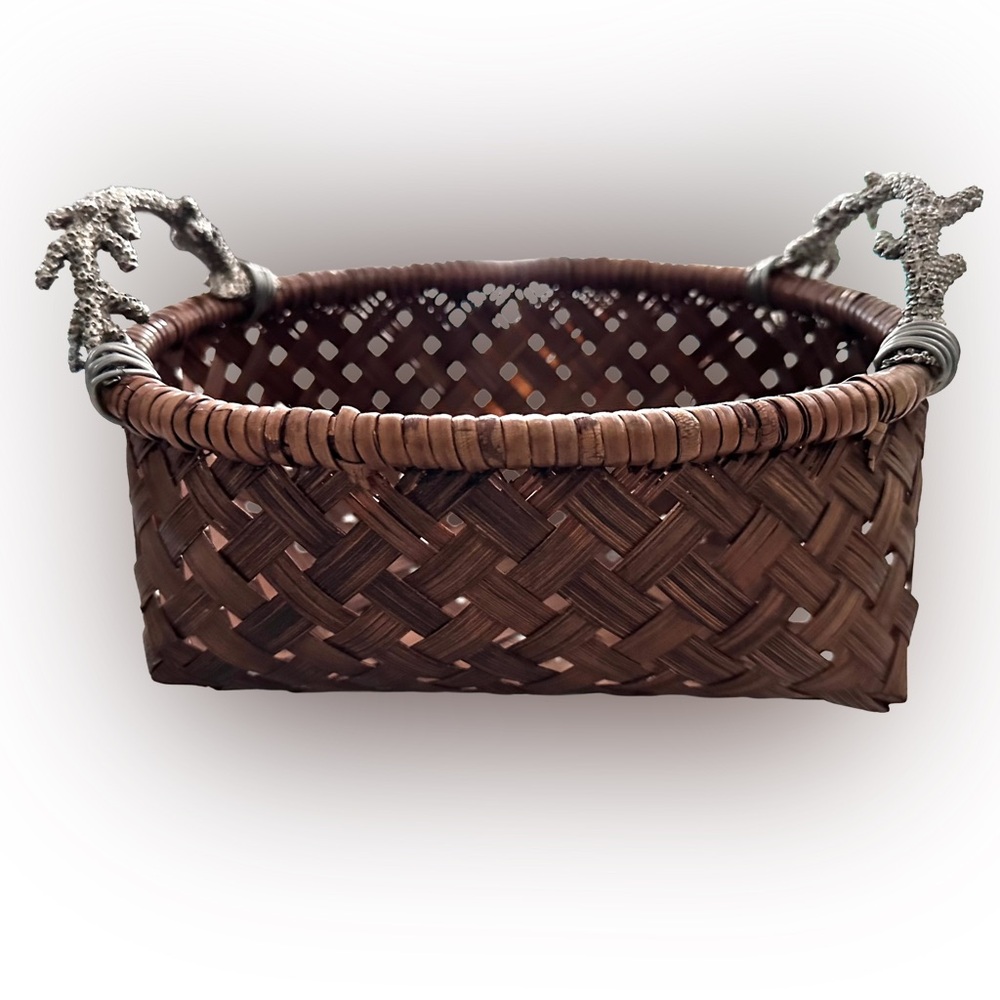 Unique Wicker Decorative Basket With Silver Coral Handles